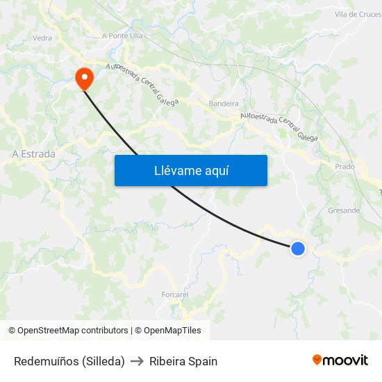 Redemuíños (Silleda) to Ribeira Spain map