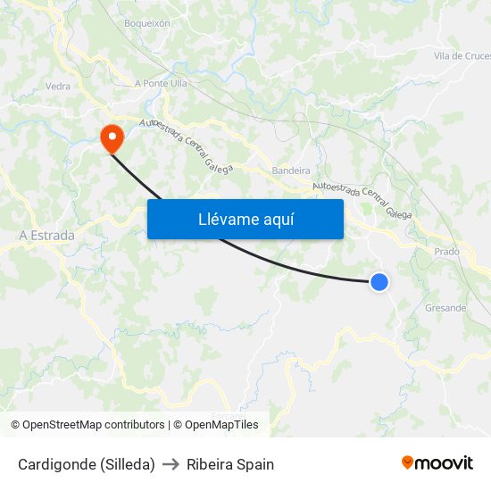 Cardigonde (Silleda) to Ribeira Spain map