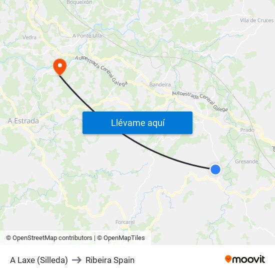 A Laxe (Silleda) to Ribeira Spain map