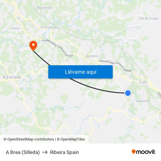 A Brea (Silleda) to Ribeira Spain map