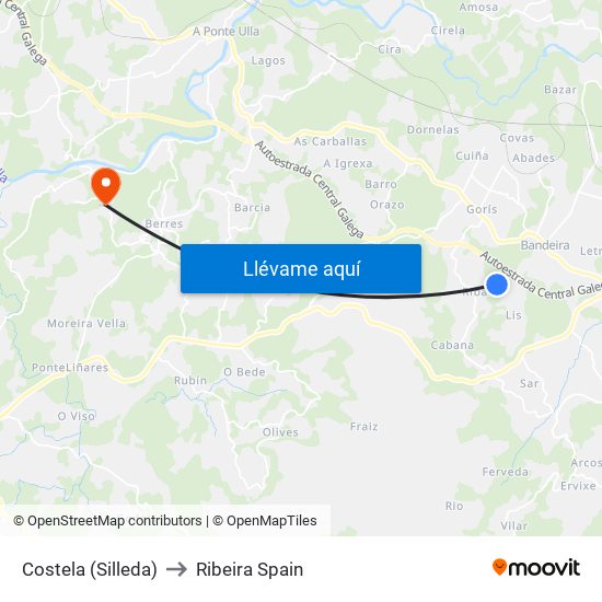 Costela (Silleda) to Ribeira Spain map
