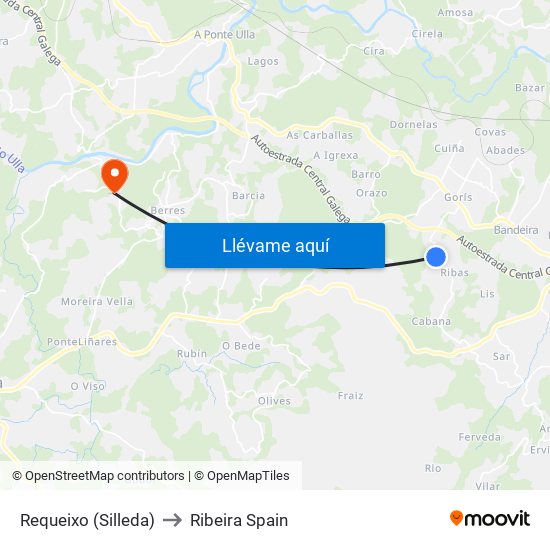 Requeixo (Silleda) to Ribeira Spain map