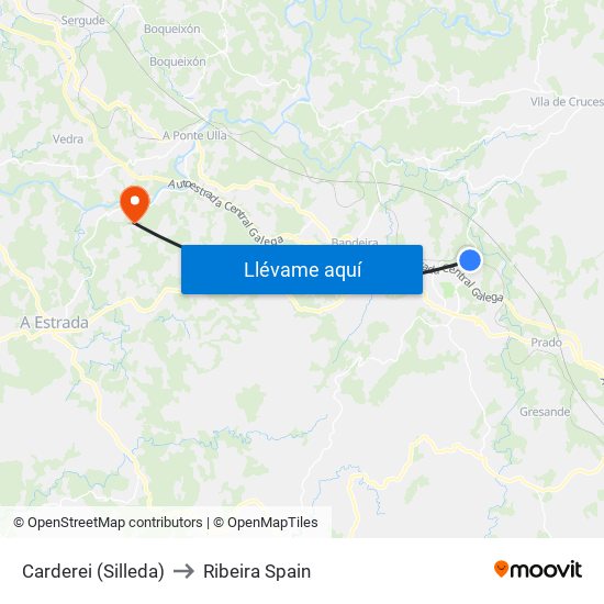 Carderei (Silleda) to Ribeira Spain map