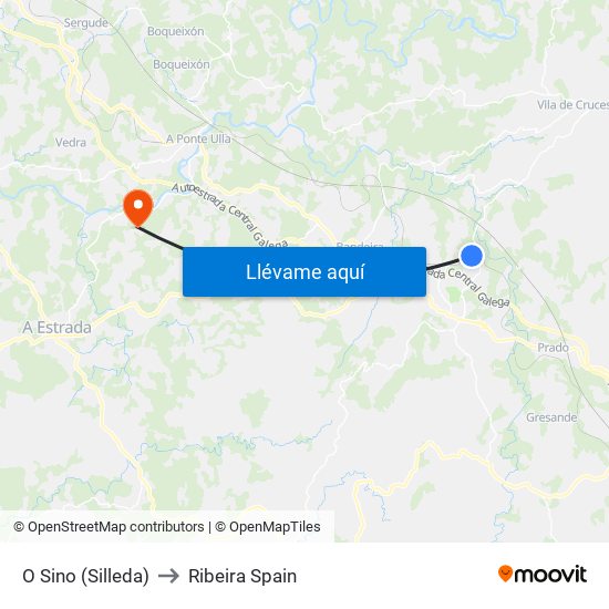 O Sino (Silleda) to Ribeira Spain map