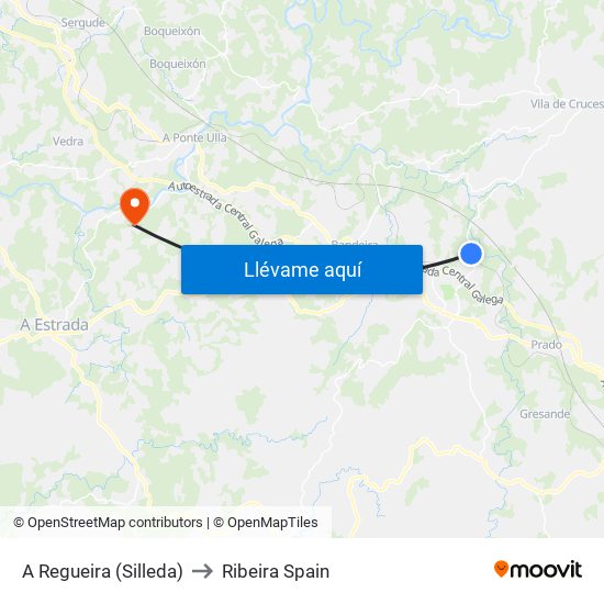 A Regueira (Silleda) to Ribeira Spain map
