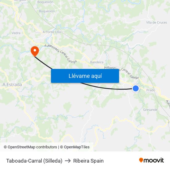 Taboada-Carral (Silleda) to Ribeira Spain map
