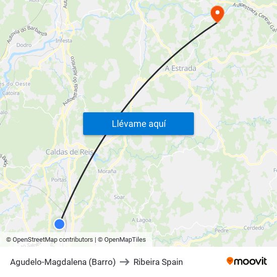 Agudelo-Magdalena (Barro) to Ribeira Spain map