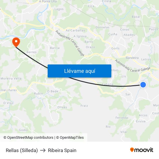 Rellas (Silleda) to Ribeira Spain map
