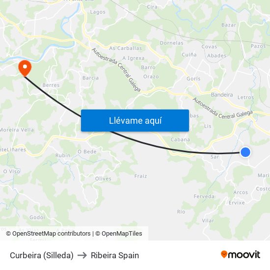 Curbeira (Silleda) to Ribeira Spain map
