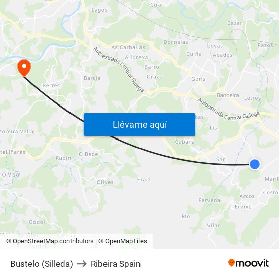 Bustelo (Silleda) to Ribeira Spain map