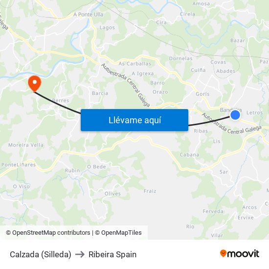Calzada (Silleda) to Ribeira Spain map
