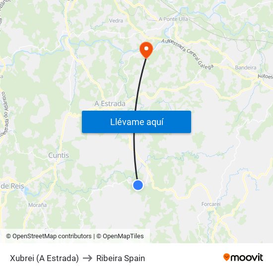 Xubrei (A Estrada) to Ribeira Spain map