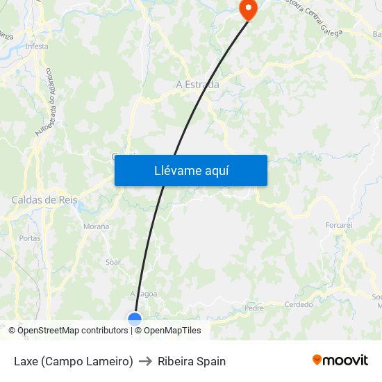 Laxe (Campo Lameiro) to Ribeira Spain map