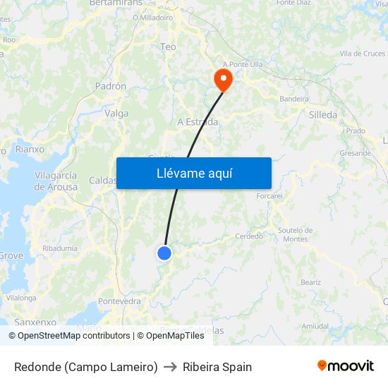 Redonde (Campo Lameiro) to Ribeira Spain map