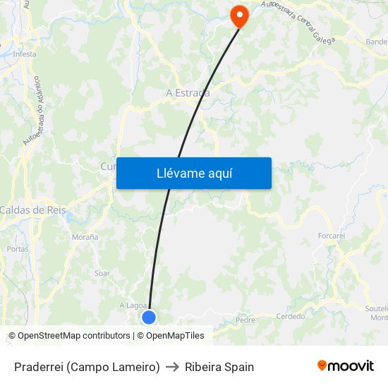 Praderrei (Campo Lameiro) to Ribeira Spain map