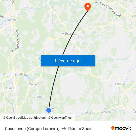 Cascaneda (Campo Lameiro) to Ribeira Spain map