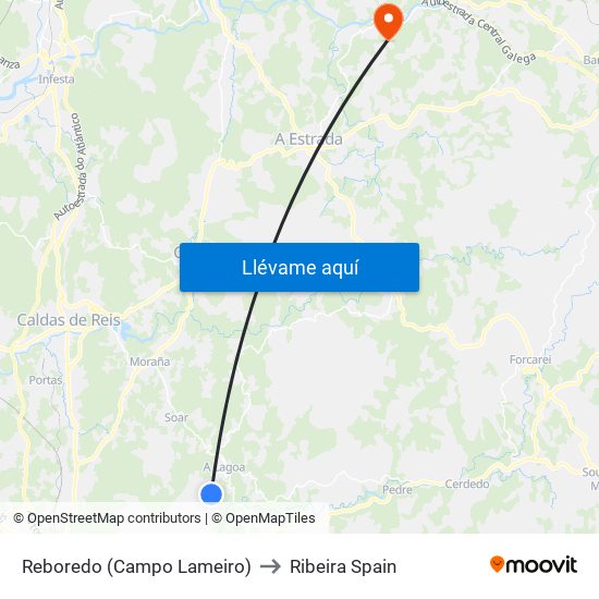 Reboredo (Campo Lameiro) to Ribeira Spain map