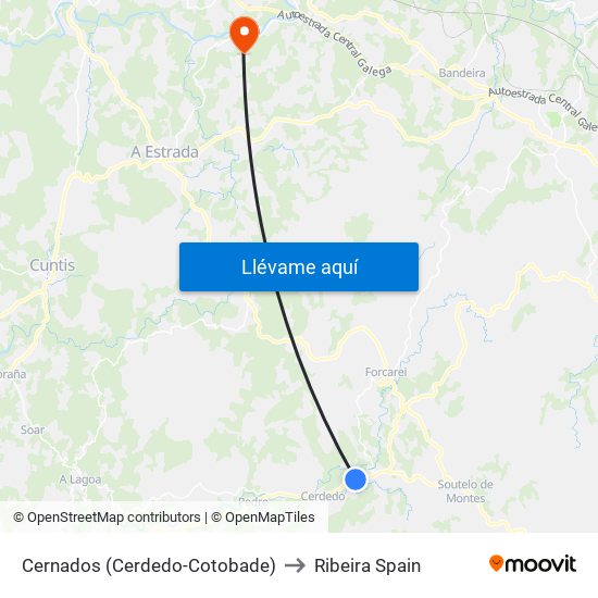 Cernados (Cerdedo-Cotobade) to Ribeira Spain map
