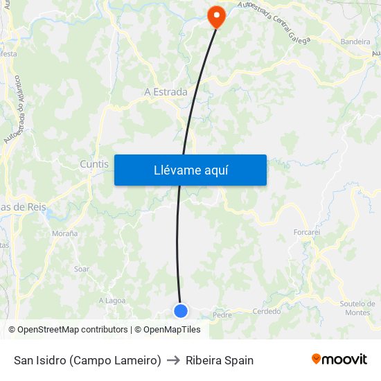 San Isidro (Campo Lameiro) to Ribeira Spain map