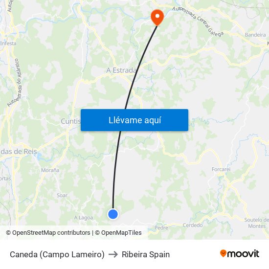 Caneda (Campo Lameiro) to Ribeira Spain map