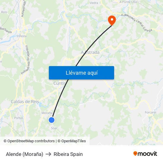 Alende (Moraña) to Ribeira Spain map