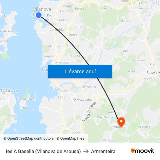 Ies A Basella (Vilanova de Arousa) to Armenteira map