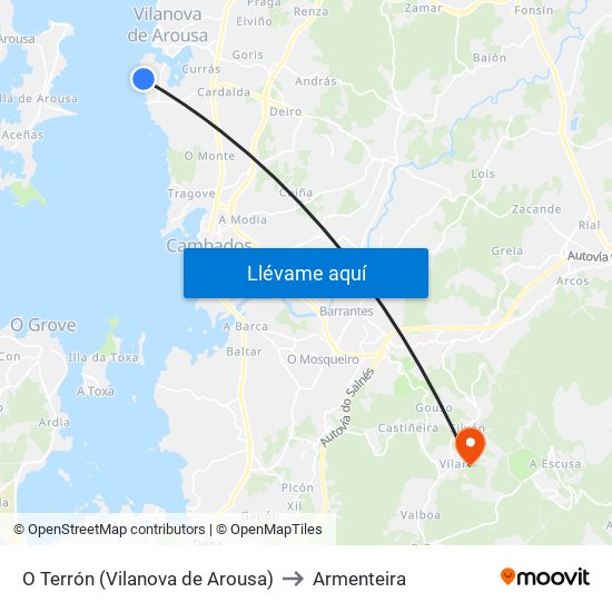 O Terrón (Vilanova de Arousa) to Armenteira map