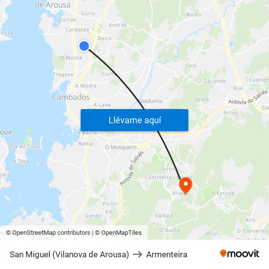 San Miguel (Vilanova de Arousa) to Armenteira map