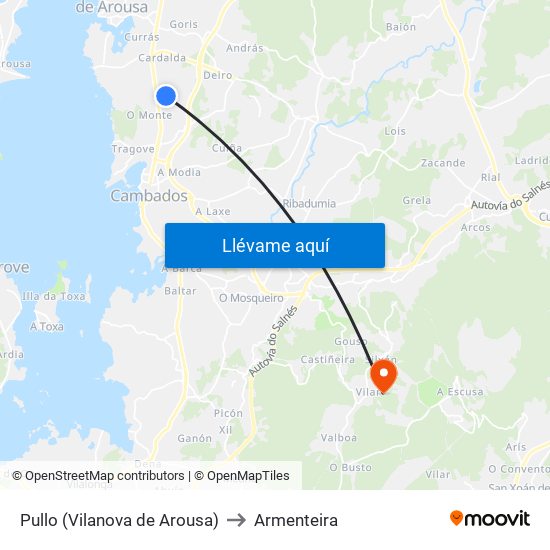 Pullo (Vilanova de Arousa) to Armenteira map