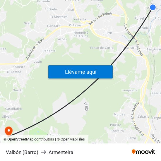 Valbón (Barro) to Armenteira map