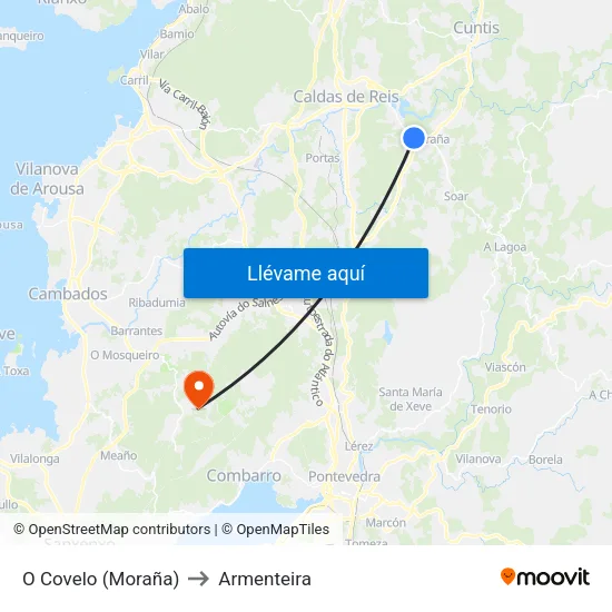 O Covelo (Moraña) to Armenteira map