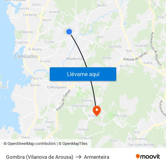 Gombra (Vilanova de Arousa) to Armenteira map