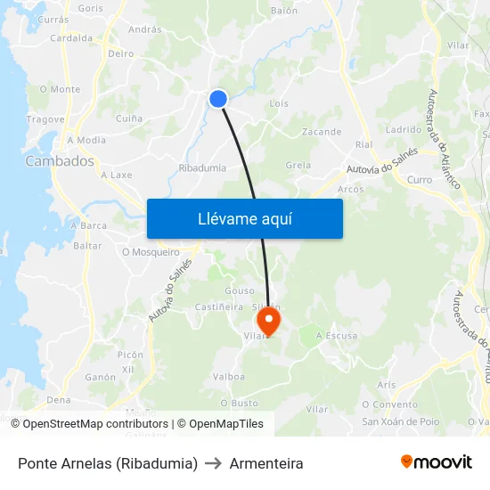 Ponte Arnelas (Ribadumia) to Armenteira map