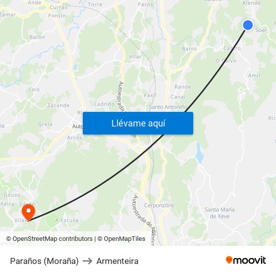 Paraños (Moraña) to Armenteira map