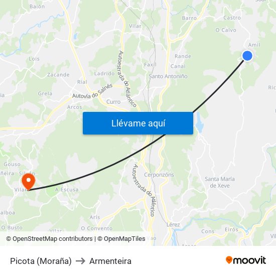 Picota (Moraña) to Armenteira map
