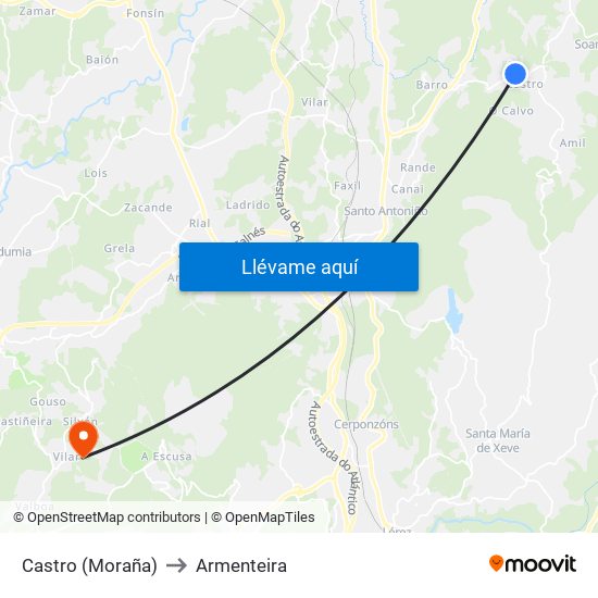 Castro (Moraña) to Armenteira map