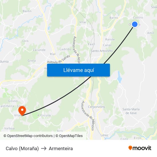 Calvo (Moraña) to Armenteira map