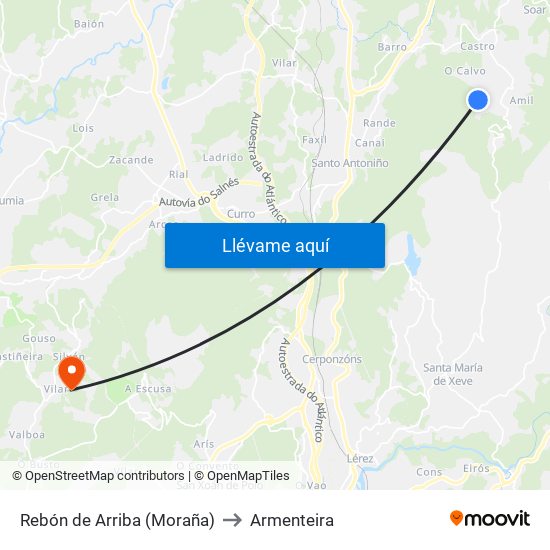Rebón de Arriba (Moraña) to Armenteira map