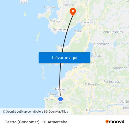 Castro (Gondomar) to Armenteira map