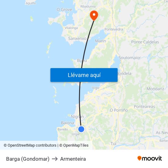 Barga (Gondomar) to Armenteira map