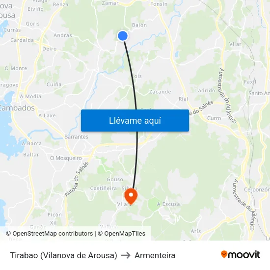 Tirabao (Vilanova de Arousa) to Armenteira map