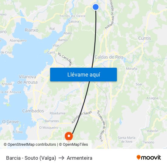 Barcia - Souto (Valga) to Armenteira map