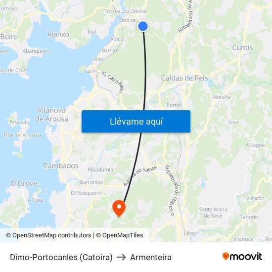 Dimo-Portocanles (Catoira) to Armenteira map