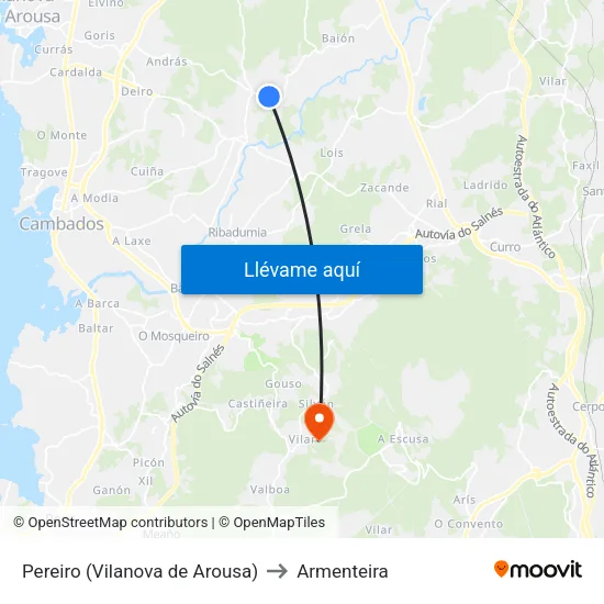 Pereiro (Vilanova de Arousa) to Armenteira map