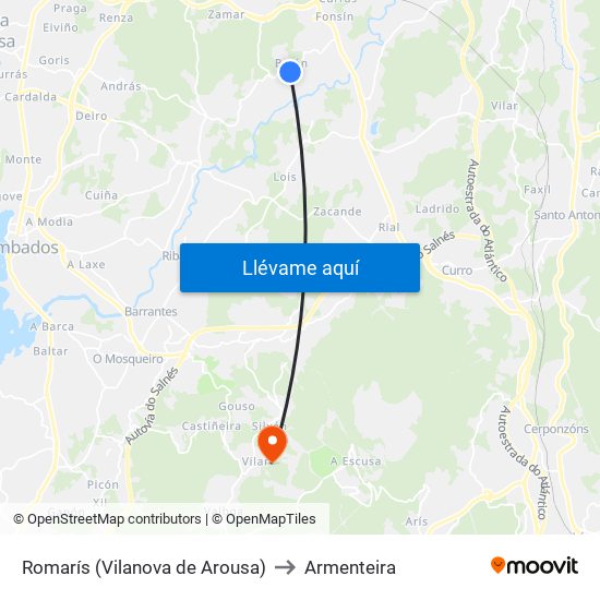 Romarís (Vilanova de Arousa) to Armenteira map