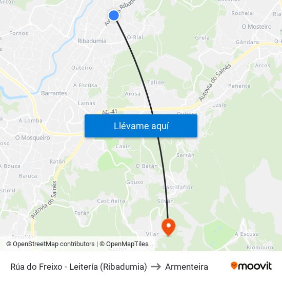 Rúa do Freixo - Leitería (Ribadumia) to Armenteira map