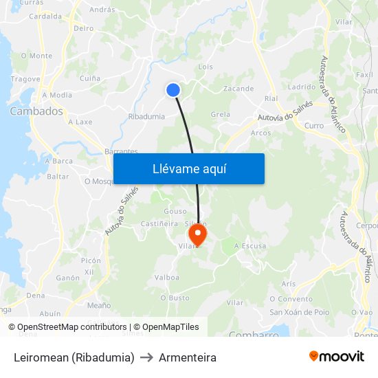 Leiromean (Ribadumia) to Armenteira map