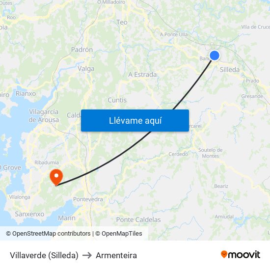 Villaverde (Silleda) to Armenteira map