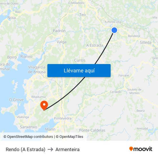 Rendo (A Estrada) to Armenteira map