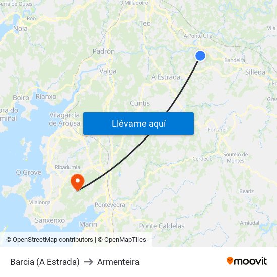 Barcia (A Estrada) to Armenteira map